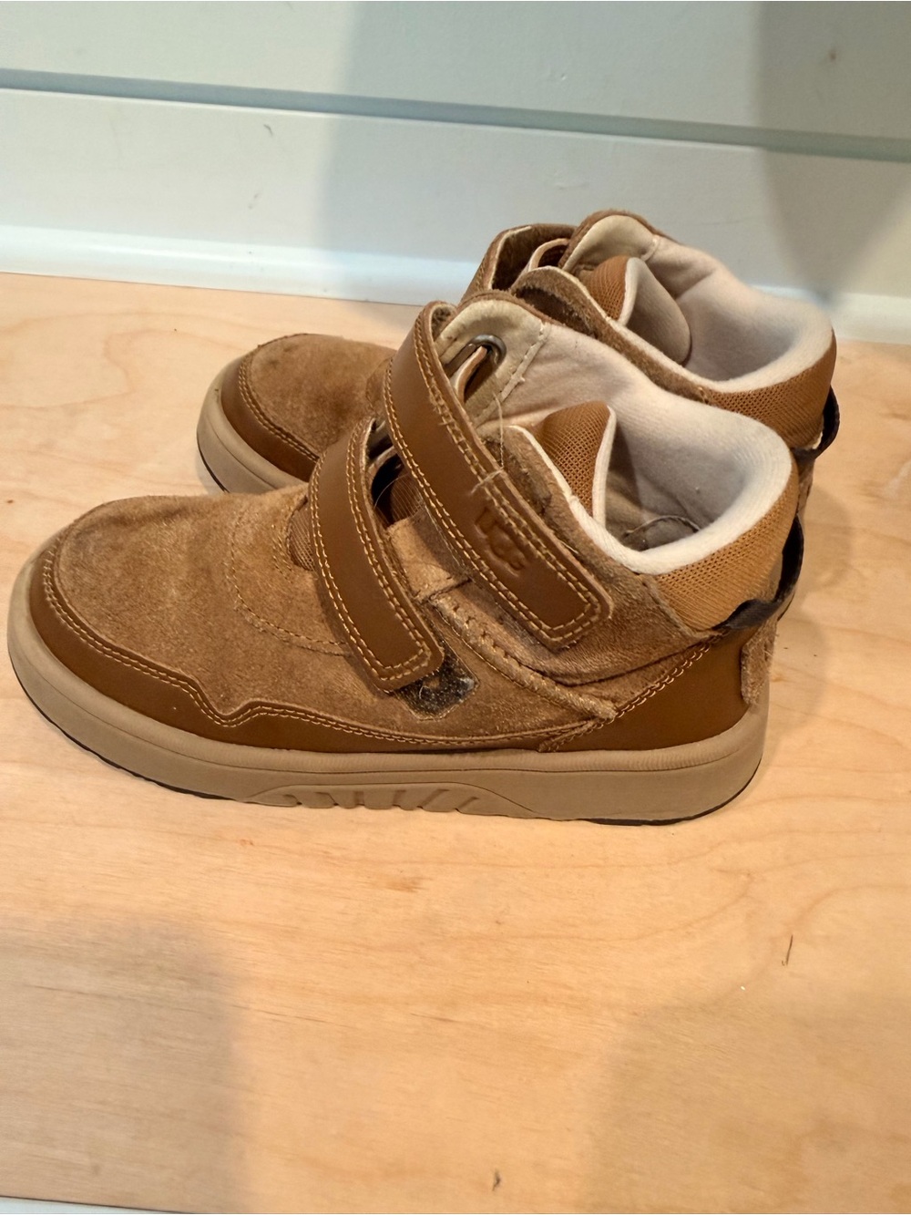 UGG Kids Tan and Brown Suede High-Top Sneakers with Hook-and-Loop Straps